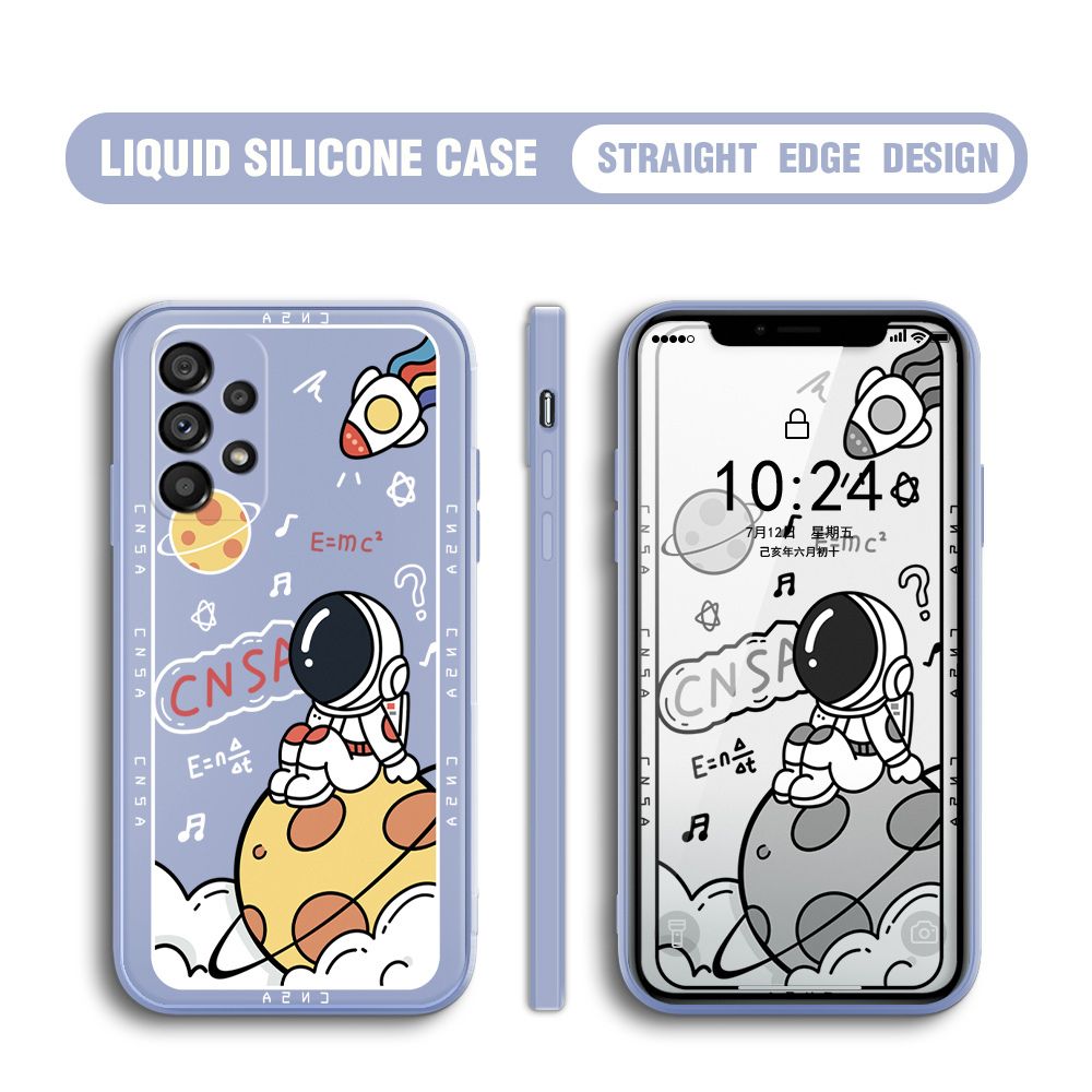 BILI for Samsung A53 5G Back Cover Little Astronaut Sit In Planet Multicolor Liquid Silicone Phone Case Soft Square Lens Protection Phone Cases