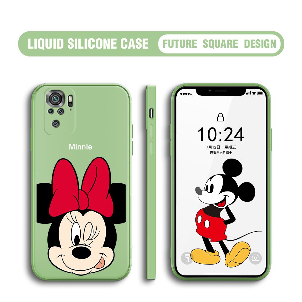 BILI for Redmi Note 10 4G / Note 10S Back Cover Big Head Minnie Multicolor Liquid Silicone Phone Case Soft Square Lens Protection Phone Cases