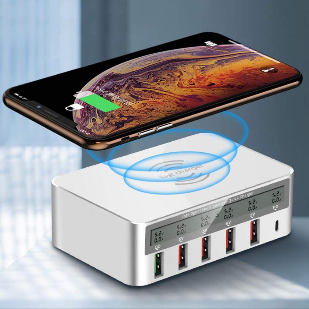 Yfashion 6-Port USB Smart Charger Source Adapter QC3.0 Universal Wireless Charger with Screen Digital Display