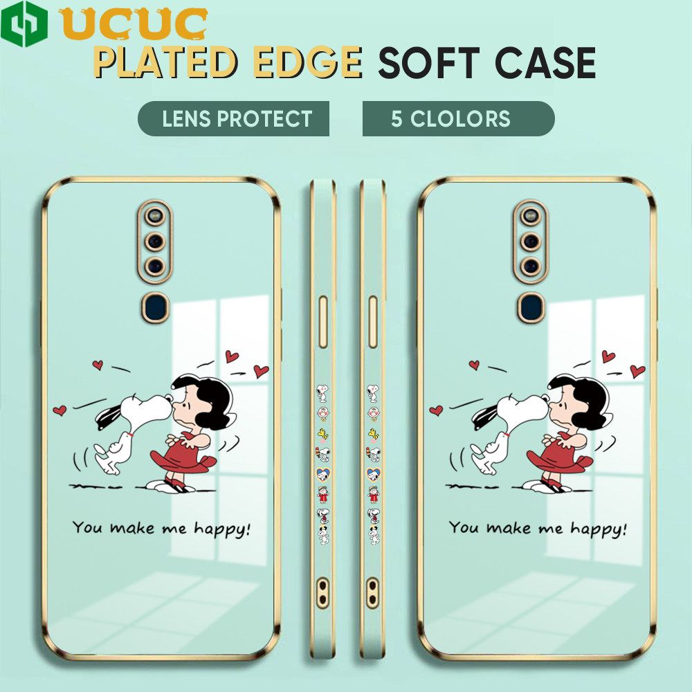 UCUC for OPPO F11 Back Cover + Free Lanyard Happy Puppy Luxury 6D Plating Case Side Pattern Soft Silicone Square Phone Cases