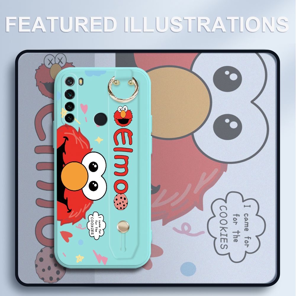 UCUC for Xiaomi Redmi Note 8 Wrist Strap Case Creative Cartoon Red Haired Monster Cover Ultra Thin Anti Fall Liquid Silicone Phone Case