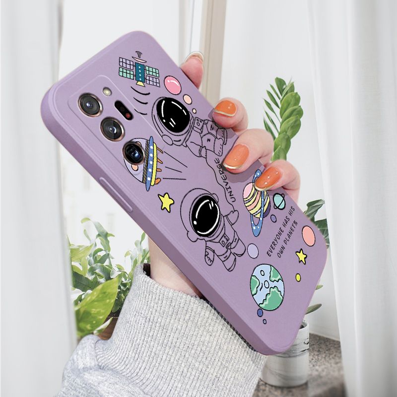 AMORVOR for Samsung Galaxy Note 20 Ultra Back Cover Cartoon Cute Astronaut Side design Soft Case Liquid Silicone Phone Cases