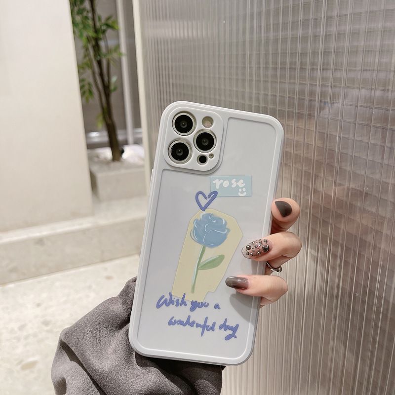 Light Blue Flower Pattern Soft Silicone Cover Mobile Phone Protective Case