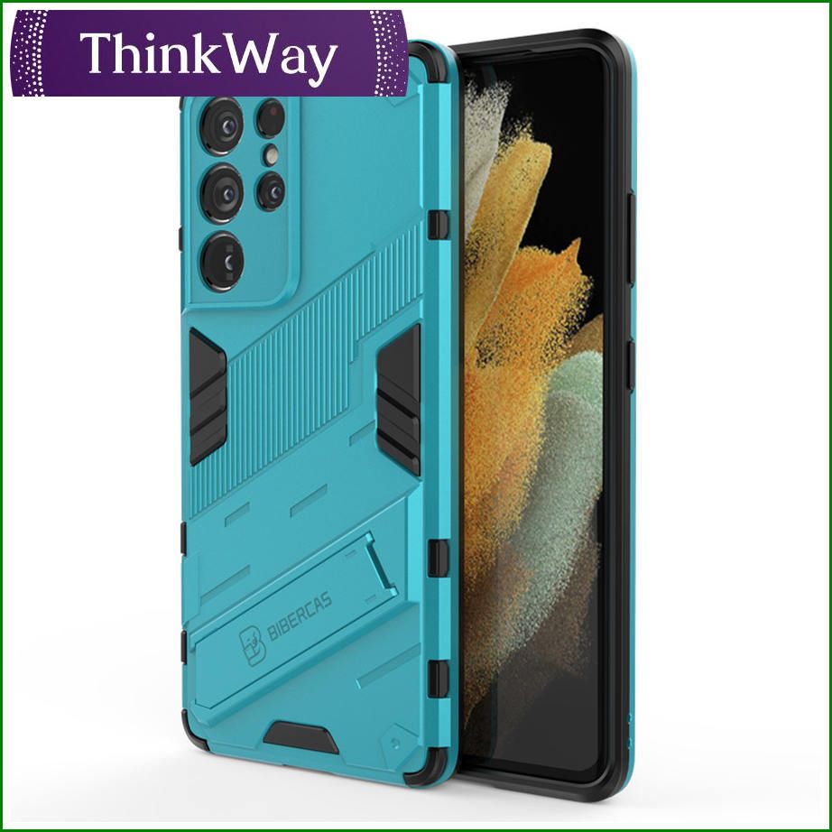 Shockproof Armor Hard Phone Casing with Camera Protection Invisible Stand Bracket Soft Silicone Bumper Anti-fall Protection Cases Back Cover For Samsung S21 FE & Samsung A22 5G