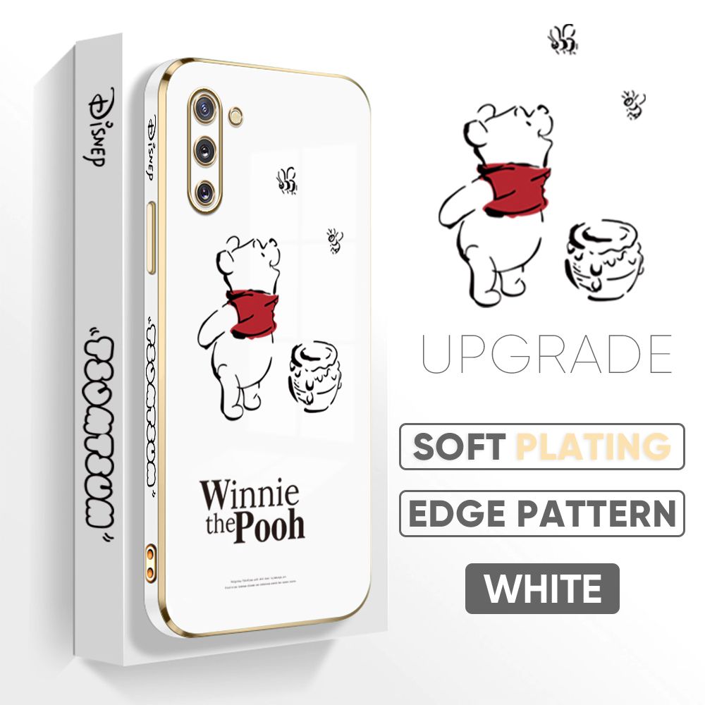 Jizetin (Free Lanyard) Samsung Galaxy Note10 Back Cover Honeypot Pooh Luxury 6D Plating Case Side Pattern Soft Silicone Square Mobile Phone Cases