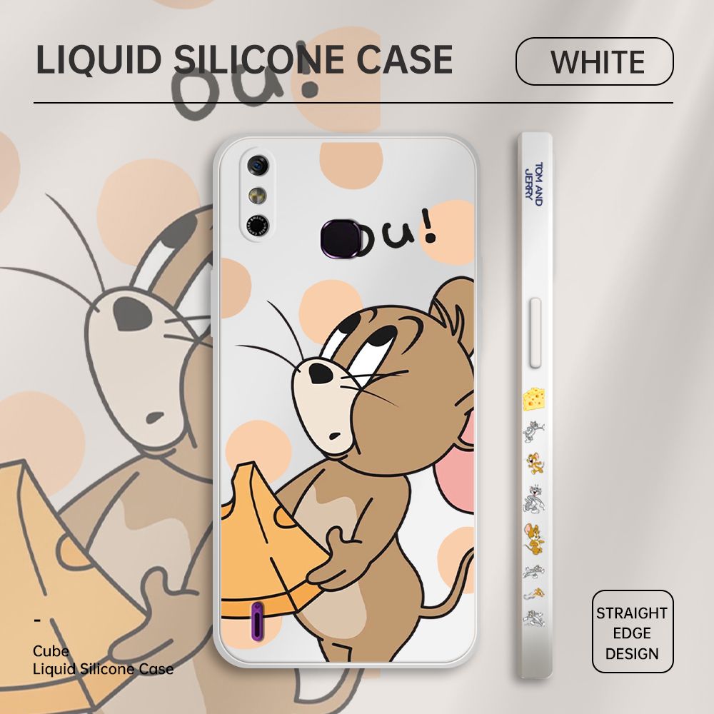 Jizetin for Infinix Smart 4 / Smart 4C Back Cover Tom and Jerry Side Design Soft Square Liquid Phone Case Full Camera Shockproof Protection Silicone Phone Cases