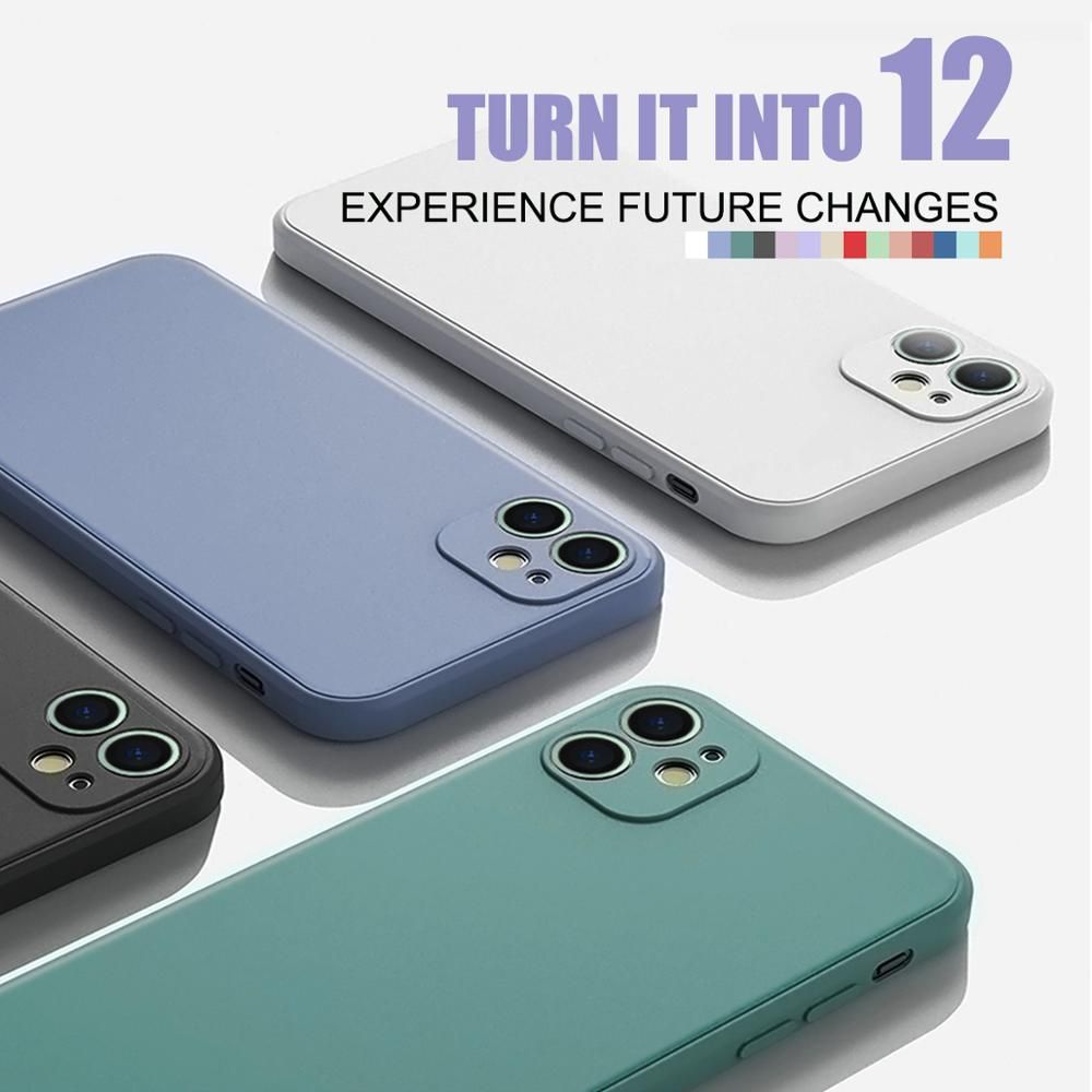 New Square   Silicone Phone Case For iPhone 11 Pro Max XS SE 2020 X XR 6 6S 7 8 Plus Luxury Solid Color Soft Cover