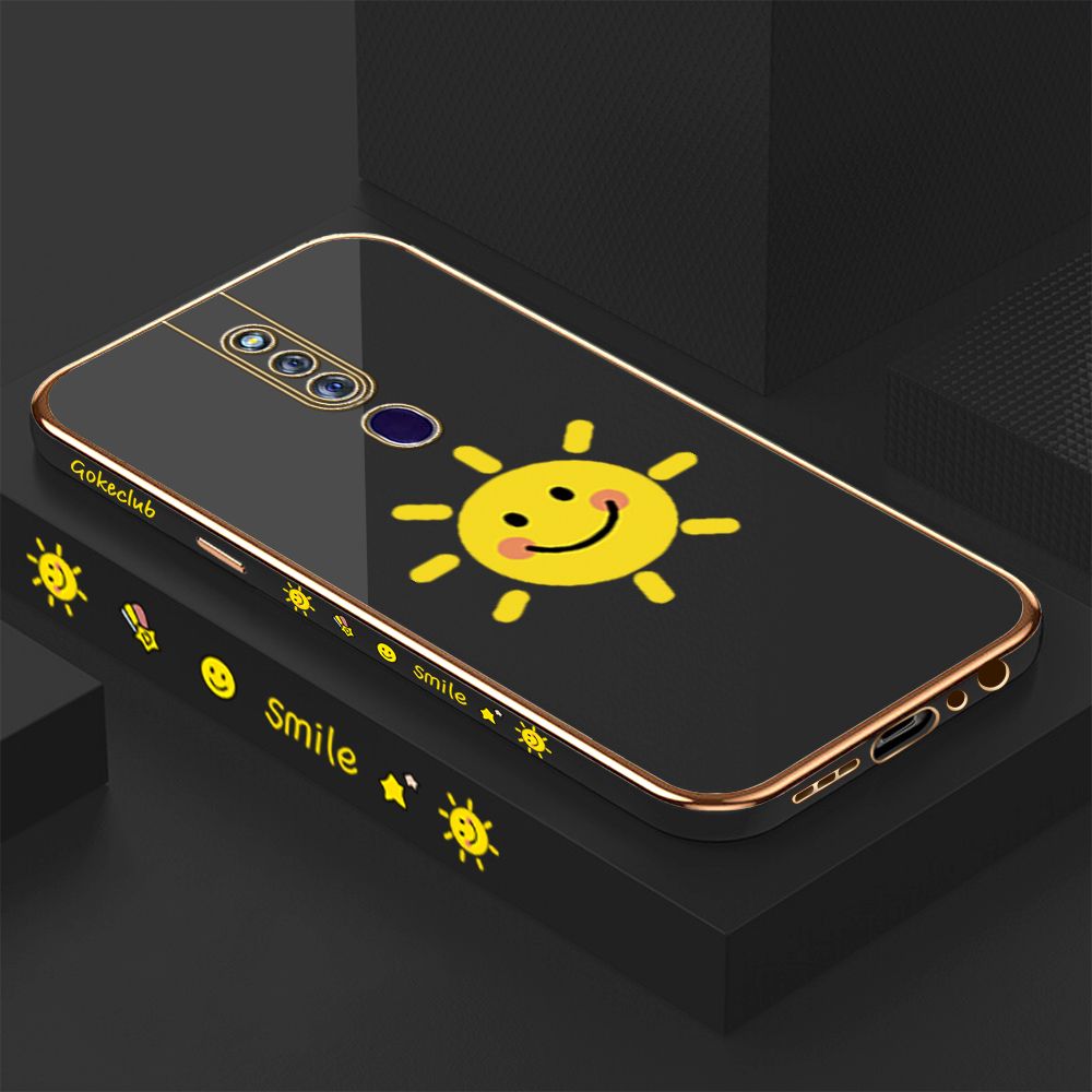 ZeroQiQi for OPPO F11 Pro Back Cover Smiling Sun Luxury 6D Plating Case Side Pattern Soft Silicone Square Phone Cases + Free Lanyard
