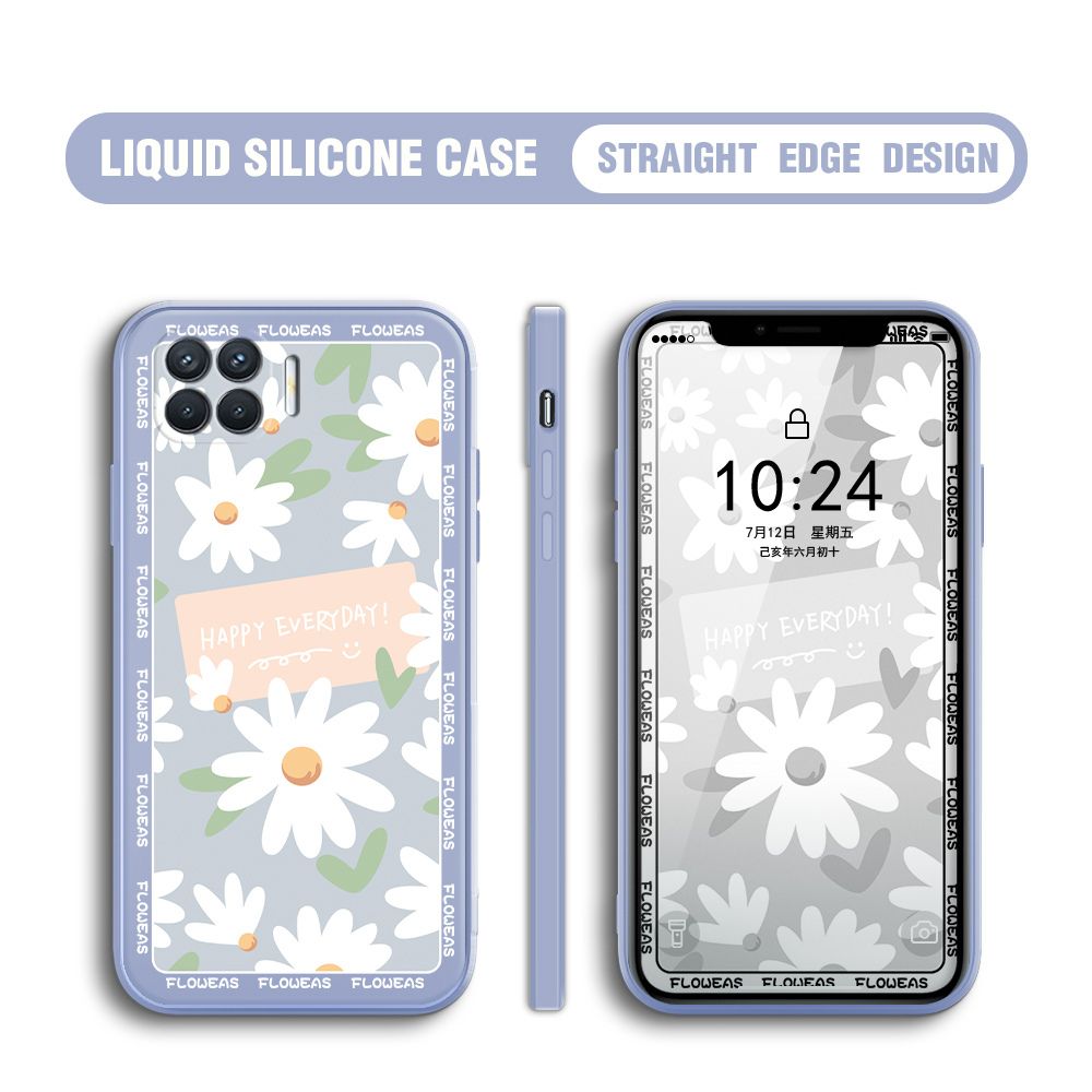 BILI for OPPO F17 Pro / A93 2020 / Reno4 F Back Cover White Daisy Multicolor Liquid Silicone Phone Case Soft Square Lens Protection Phone Cases