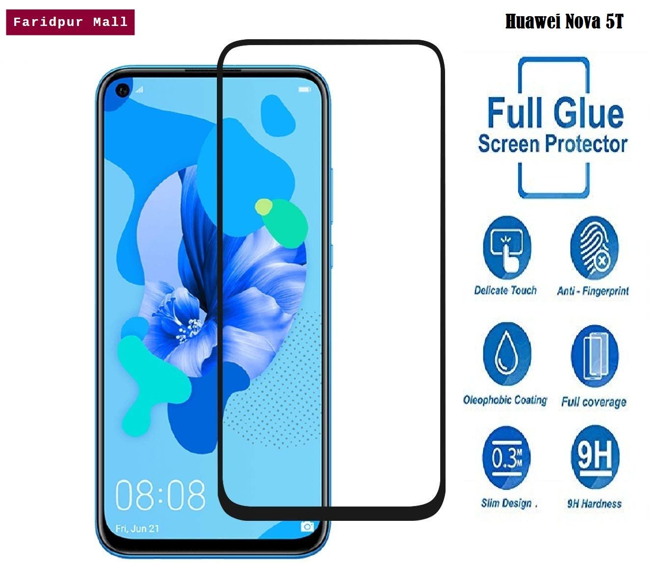 Huawei Nova 5T Tempered Glass Screen Protector 6D/9D/11D - Black