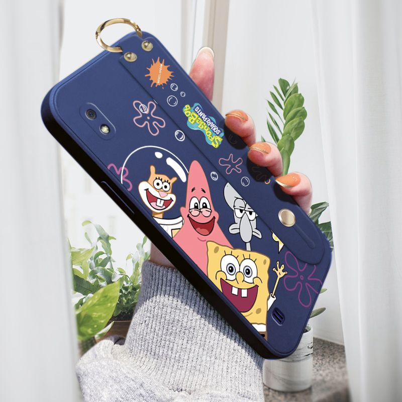 Jizetin for Samsung Galaxy A10 Wrist Strap Case Funny Cartoon Sea Creatures Cover Ultra Thin Anti Fall Liquid Silicone Phone Case