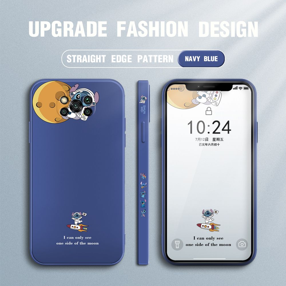 Jizetin for Xiaomi Poco X3 Pro / Poco X3 NFC Case Side Design Phone Cover  Astronaut Stitch Cover Square Edge Pattern Liquid Silicone Trend Case