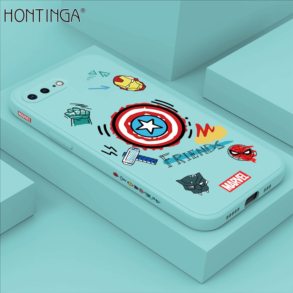 Hontinga for iPhone 7 Plus / 8 Plus Case Side Design Trendy Cartoon Sign Back Cover Soft Square Edge Pattern Liquid Silicone Phone Cases