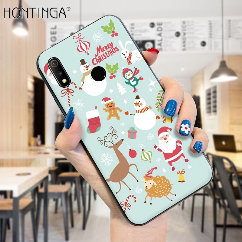 Hontinga for Realme 3 Pro Case Merry Christmas Gifts for Girls Boys Phone Cover Shockproof Soft Silicone TPU Cases
