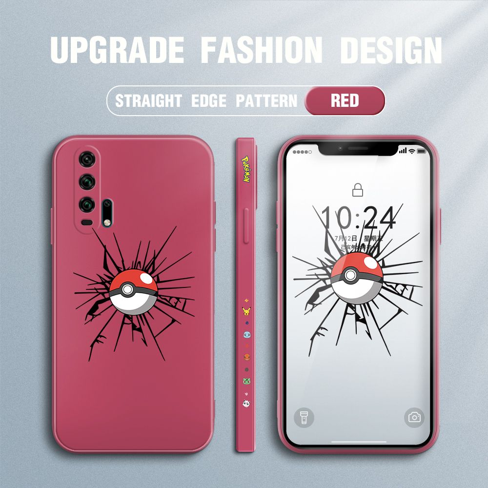 Jizetin for Honor 20 Pro Case Cartoon Pokémon Pocket Monster Design Side Design Phone Case Square Edge Pattern Liquid Silicone Cases Full Cover Camera Shockproof Protective Case