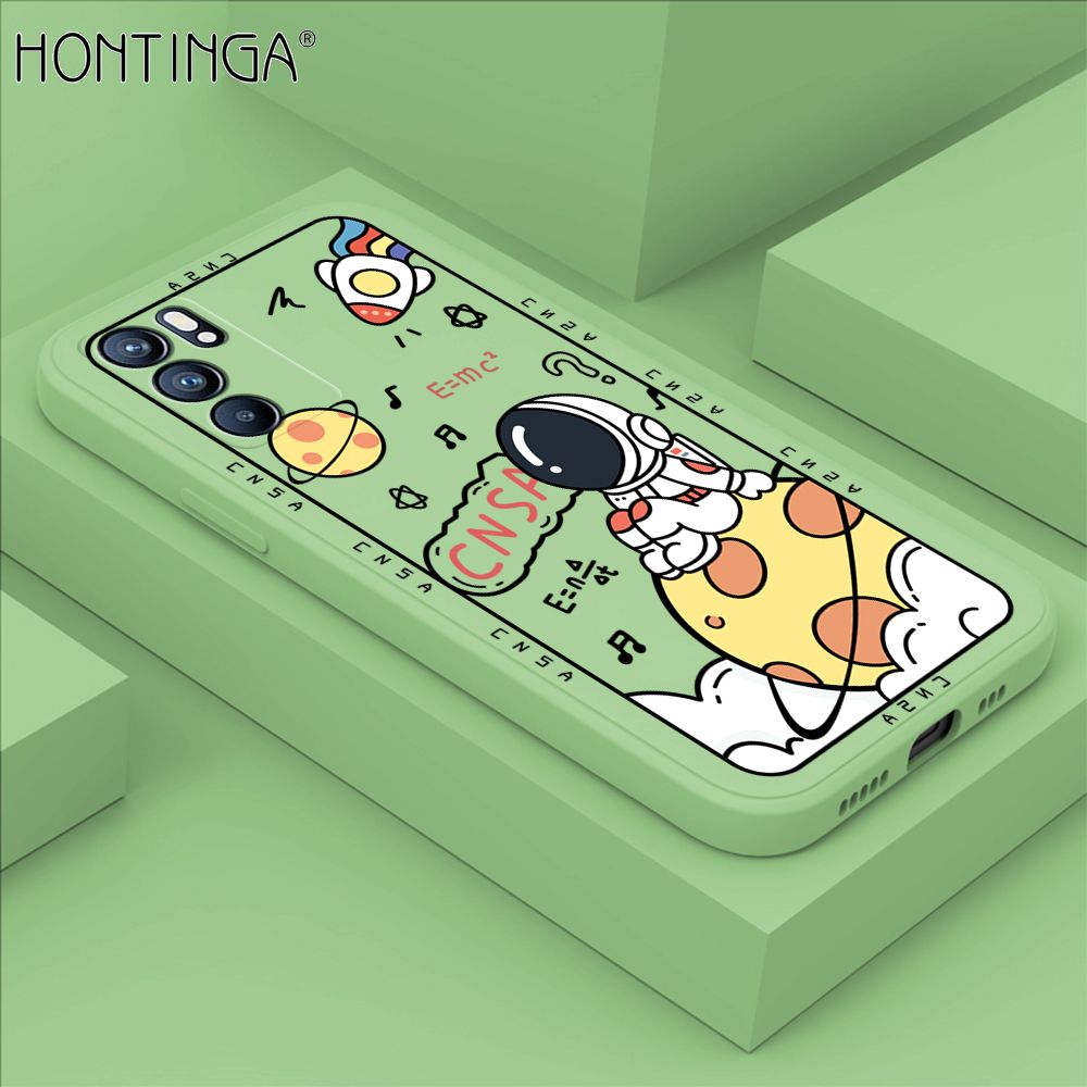 Hontinga for OPPO Reno6 5G Case Cartoon Astronauts Phone Case Phone Case Soft Square Edge Silicone Cases Full Lens Cover Shockproof Protection Cover