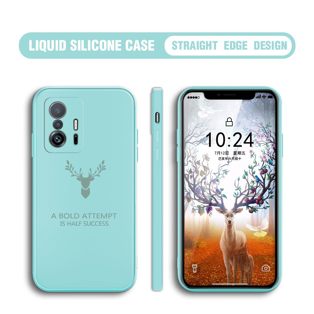 BILI for Xiaomi 11T / 11T Pro Back Cover Simple Antlers Ultra Thin Soft Luxury Square Multicolor Liquid Silicone Phone Case