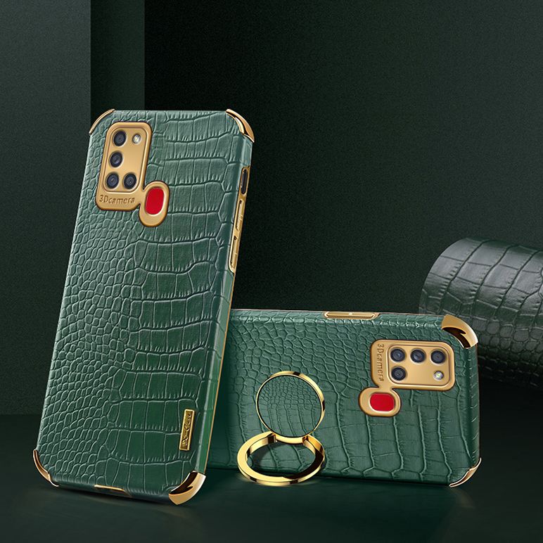 Case for Samsung Galaxy A21s Crocodile Pattern 360 Degree Rotating Ring Protective Cover Compatible with Magnetic Car