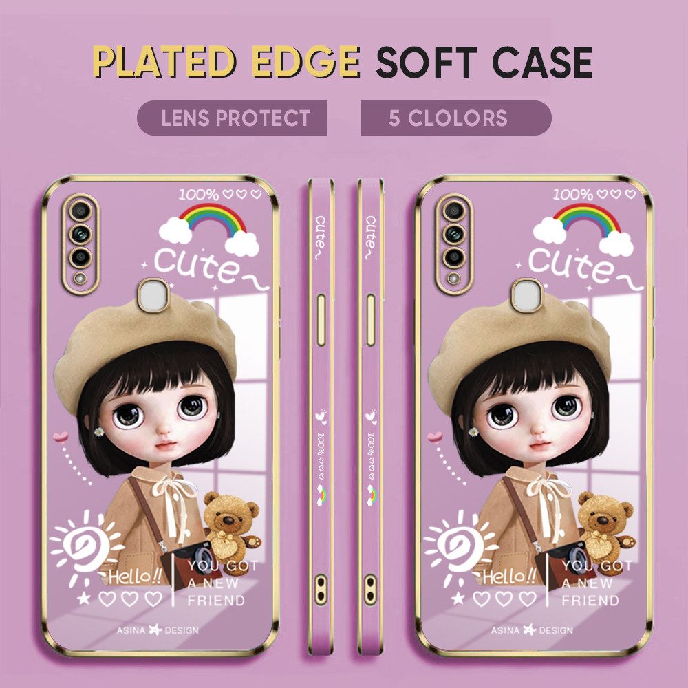 Luxury 6D Plating Case for OPPO A31 2020 Phone Cases Satchel Girl Side Print Soft Silicone Square Back Cover