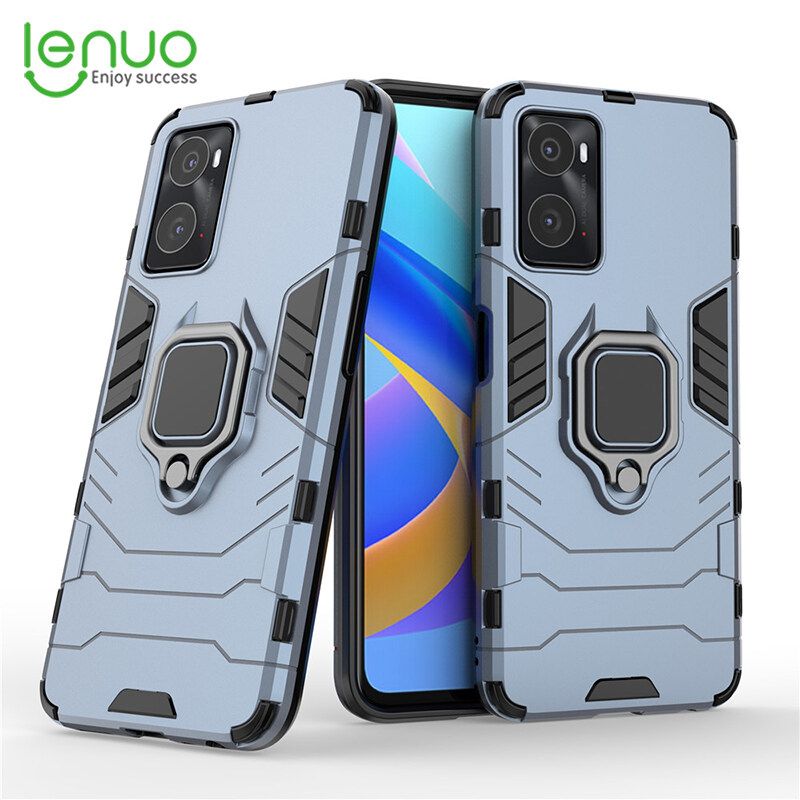 Lenuo Phone Case for Oppo K10 4G / A36 / A76 4G / A96 4G / Realme 9i Silicone PC Metal Ring Holder Cover