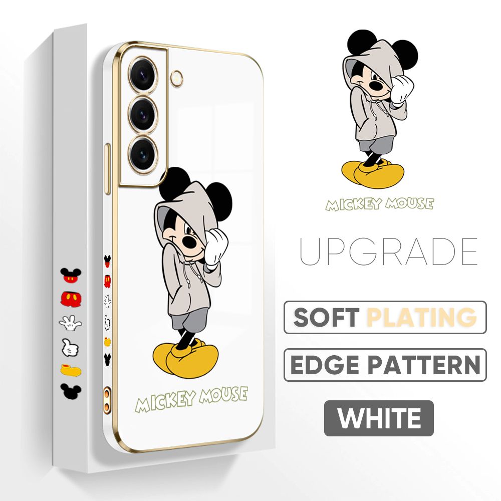 Jizetin (Free Lanyard) Samsung Galaxy S22 5G Back Cover Sweater Mouse Luxury 6D Plating Case Side Pattern Soft Silicone Square Phone Cases