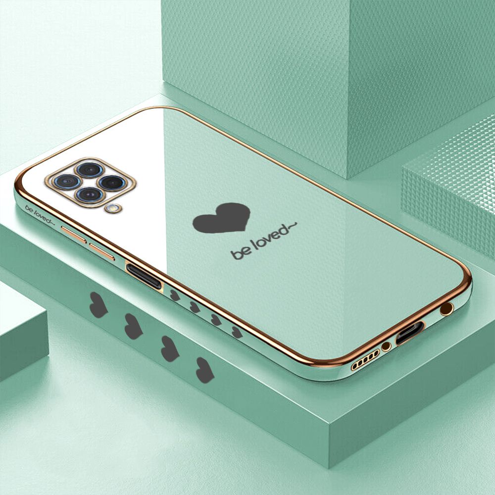 Luxury 6D Plating Case for Samsung M62 F62 Lover Heart Side Pattern Back Cover Soft Silicone Square Phone Cases + Free Lanyard