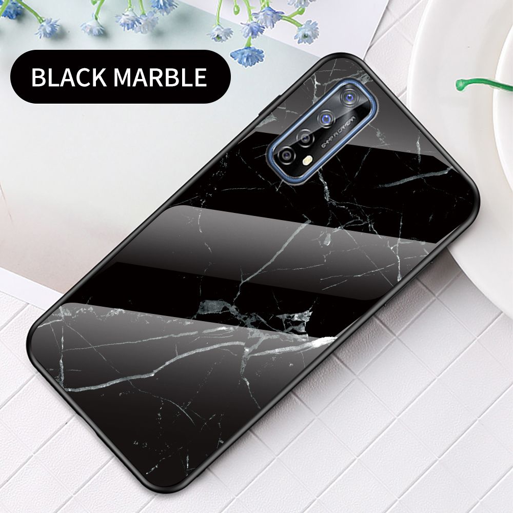 Case for Realme 7 Tempered Glass Protective Layer on the Back and TPU Bumper Anti+shock Shock Absorption Protective Cover