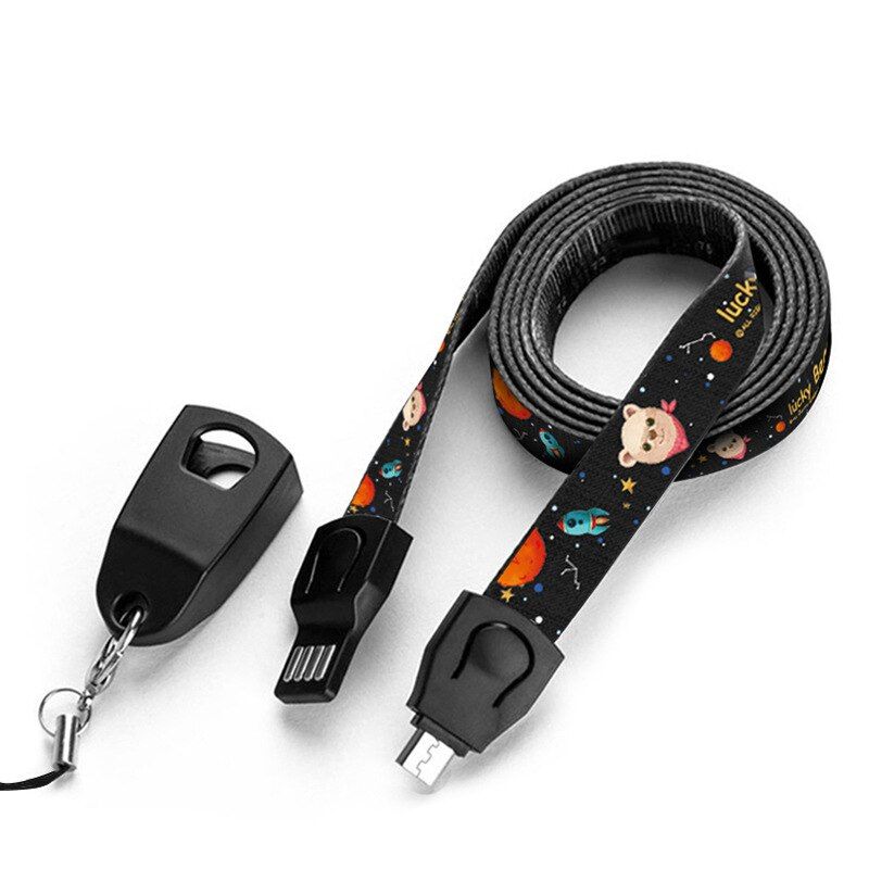 Polyester Mobile Phone Lanyard for Android Type-C&iPhone Braided USB Charging Cable Mobile Phone Ptinted Neck Wrist Phone Strap