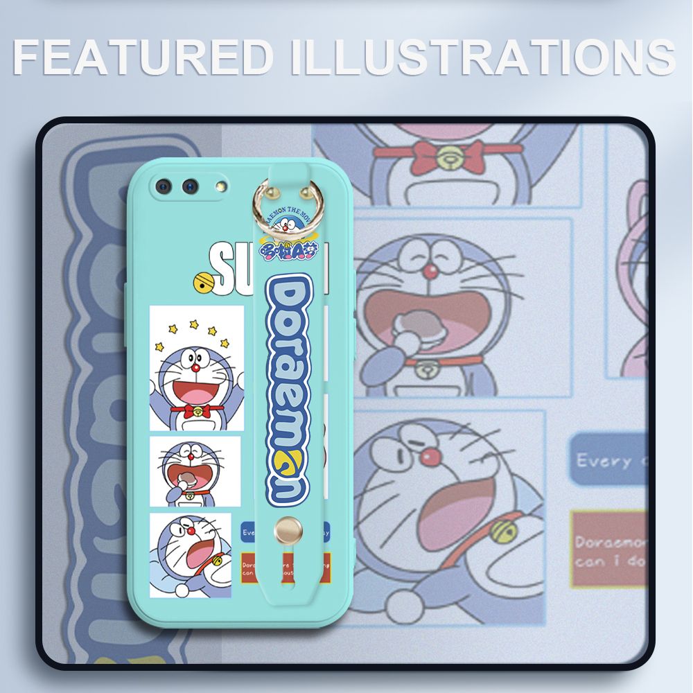 UCUC for Realme C1 Wrist Strap Case Creative Cartoon Doraemon's Daily Life Cover Ultra Thin Anti Fall Liquid Silicone Phone Case
