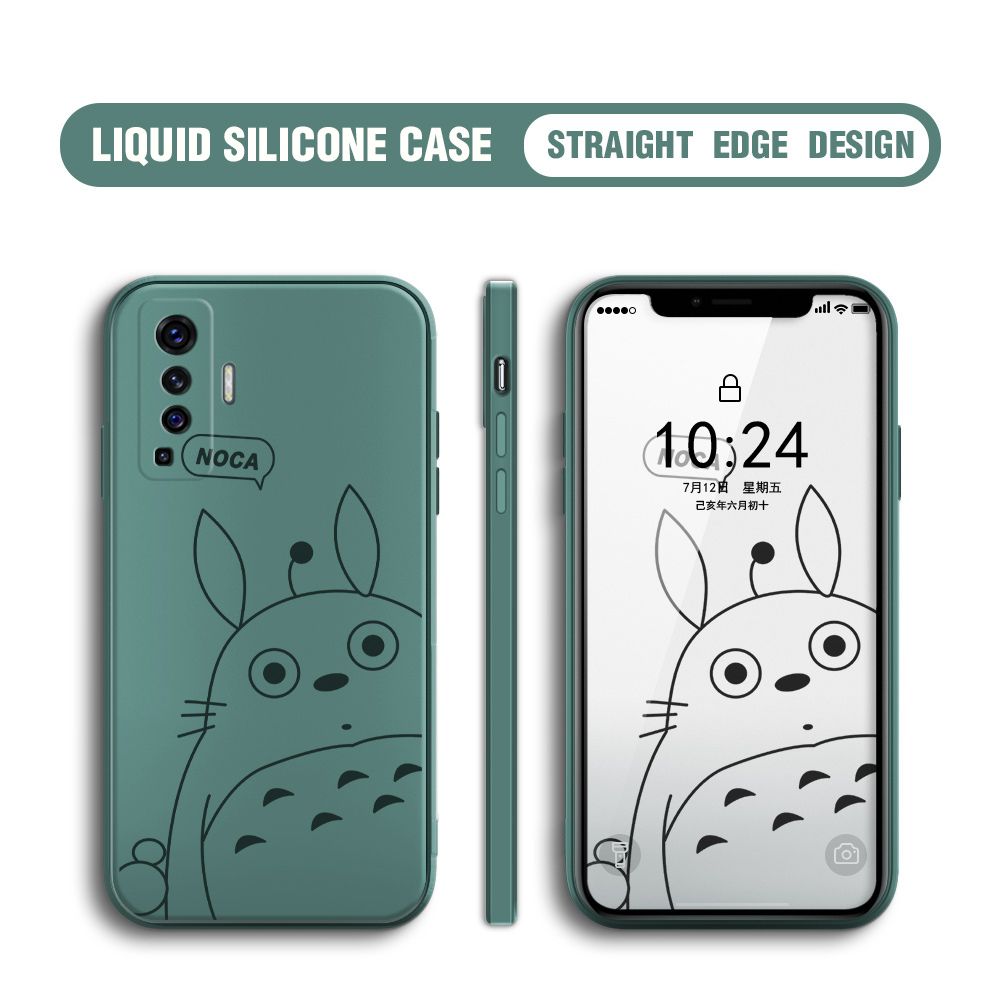 BILI for Vivo X50 5G Back Cover Lovely Totoro Multicolor Liquid Silicone Phone Case Soft Square Lens Protection Phone Cases
