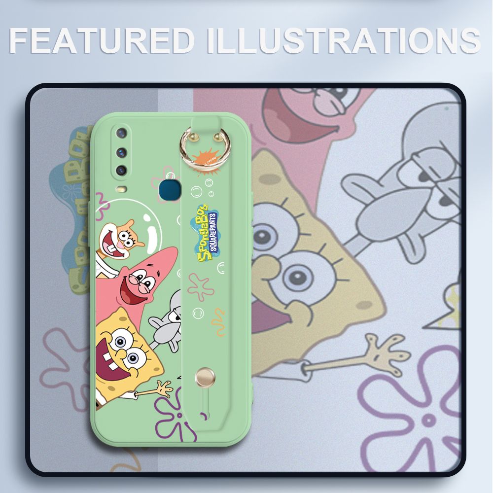 UCUC for Vivo Y15 Wrist Strap Case Funny Cartoon Sea Creatures Cover Ultra Thin Anti Fall Liquid Silicone Phone Case