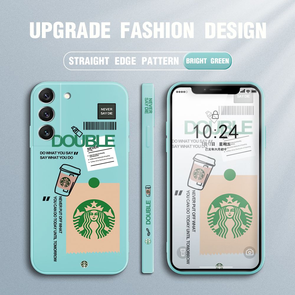 Jizetin for Samsung S22 5G Back Cover Creative Coffee Brand Side Design Liquid Silicone Phone Case Soft Full Camera Protect Phone Cases
