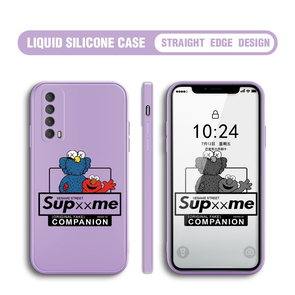 BILI for Huawei Y7A 2020 Back Cover Sesame Street Companion Multicolor Liquid Silicone Phone Case Soft Square Lens Protection Phone Cases