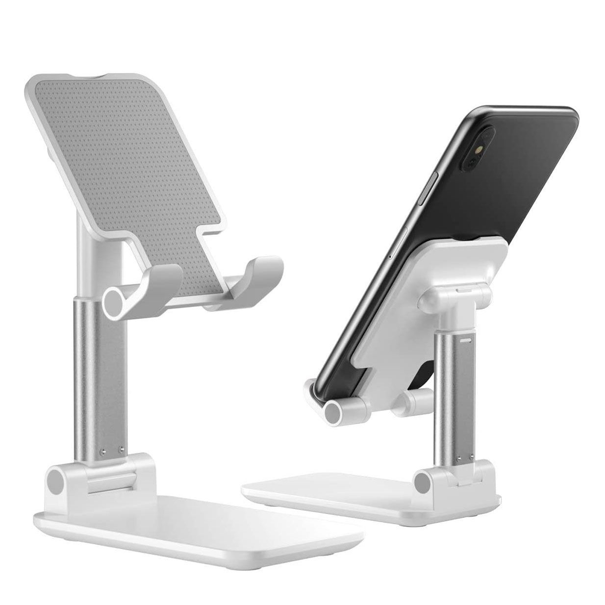Compatible with Smartphone / iPad / Kindle / Tablet for Cell Phone Stand, Foldable Portable Desktop Stand Adjustable Height and Angle Phone Holder Desk Study Stand (White)