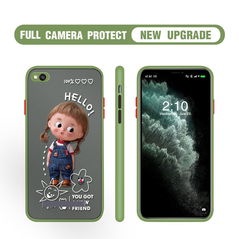 Hontinga for Redmi 4A Case Cute Cartoon Little Girl Cover Camera Shockproof Protection Case Edge Frosted Transparent Phone Cover