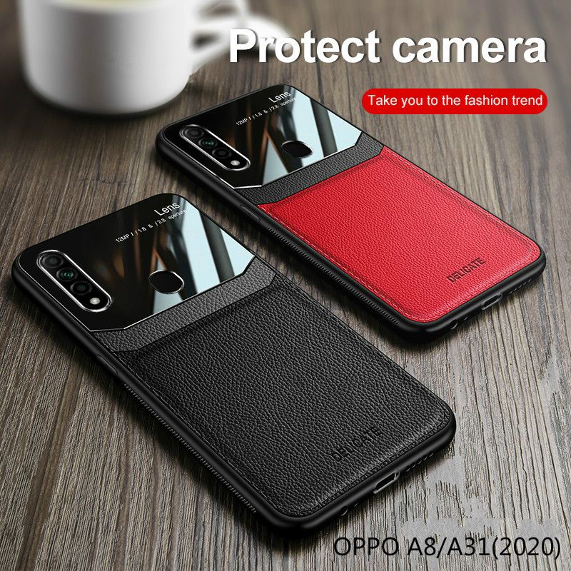 Shockproof Case Cover for OPPO A8/A31(2020) Ultra Luxury Leather Organic Glass Hard PC Silicone Protective Sleeve Back Cover