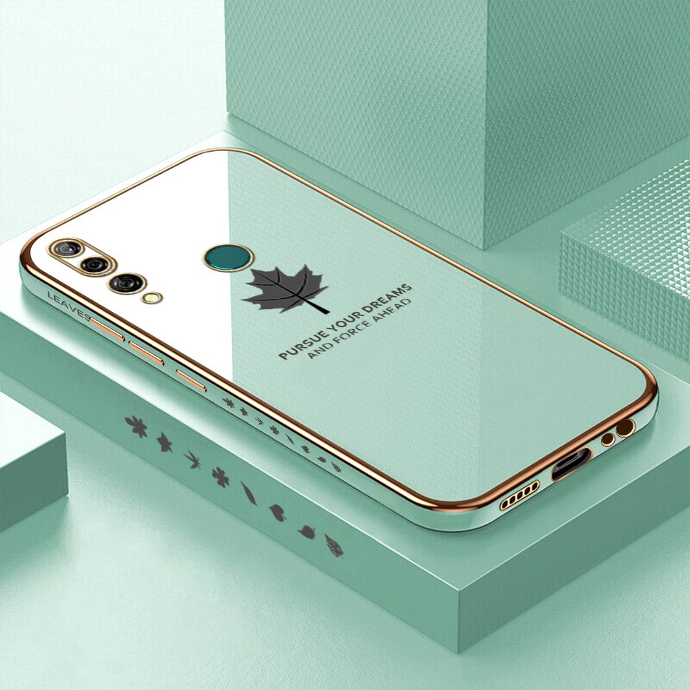 ZeroQiQi for Huawei Y9 Prime 2019 Back Cover Maple Leaf Luxury 6D Plating Case Side Pattern Soft Silicone Square Phone Cases + Free Lanyard