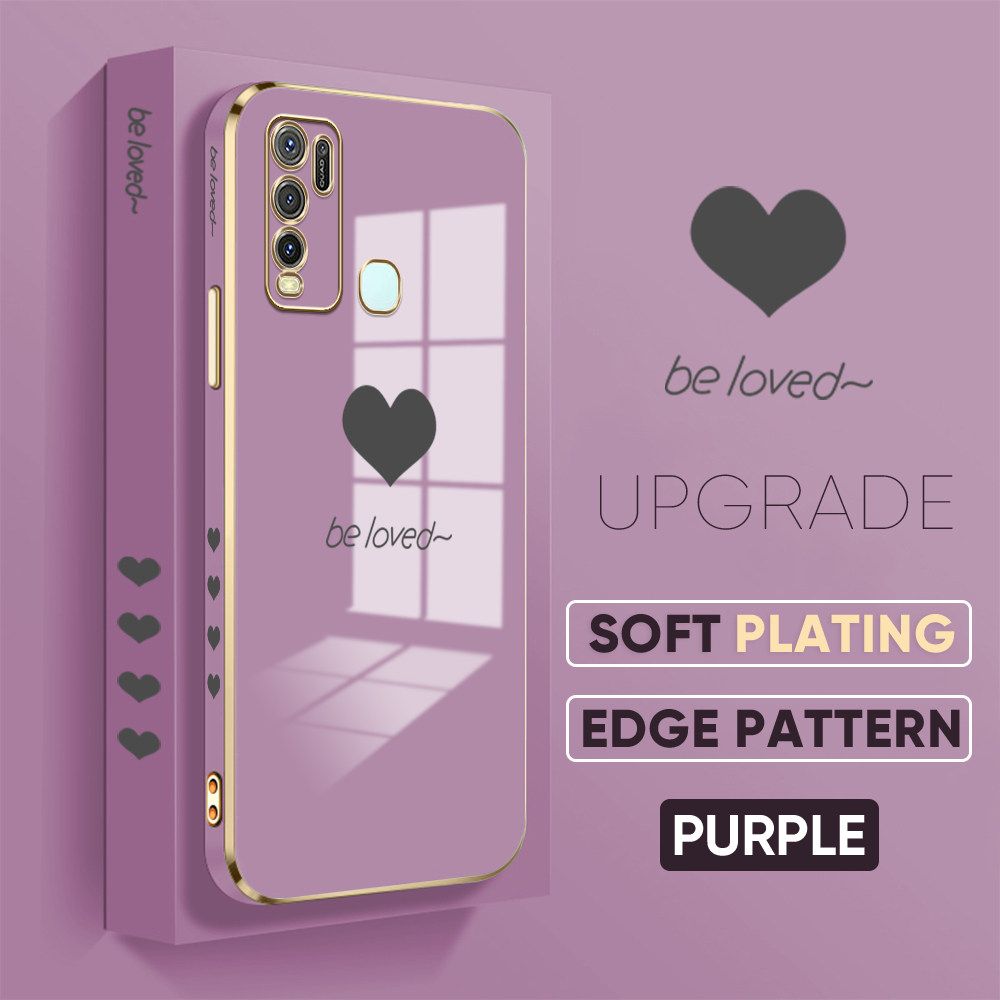 TA for Vivo Y30 / Y30I / Y50 Back Cover + Free Lanyard Simple Love Luxury 6D Plating Case Side Pattern Soft Silicone Square Phone Cases