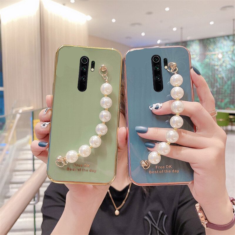 Phone case Redmi Note 8 Pro Soft Case Transparent Plating Electroplating Shiny Cases + Pearl Bracelet For Redmi Note8 Pro Cover