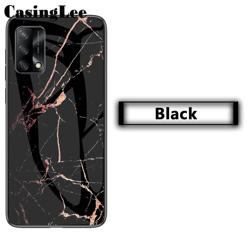 Protect Cover For OPPO A95 4G Case Fashion Marble Tempered Glass Protector Soft Silicone Phone Case for OPPO A95 4G Back Cover