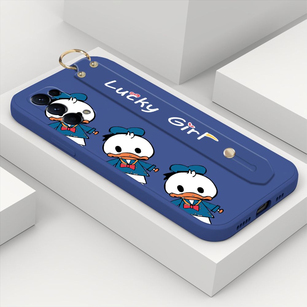 ZeroQiQi for OPPO Reno5 5G Wrist Strap Case Cute Cartoon Little Duck Phone Case Square Edge Liquid Silicone Case Full Cover Camera Shockproof Protective Cases