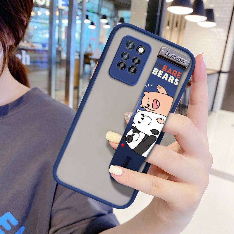 UCUC for Infinix Note 10 Pro Wrist Strap Case Cute Cartoon Three Little Bears Wristband Printing Cover Shockproof Frosted Phone Case