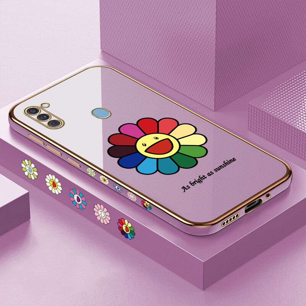 Luxury 6D Plating Case for Samsung M11 A11 Colored Sunflower Side Pattern Back Cover Soft Silicone Square Phone Cases + Free Lanyard