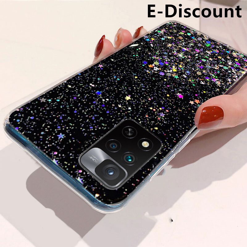 For Xiaomi Poco M4 Pro Case Glitter Silicone Soft Cases Starry Sky String Glitter Transparent Space Stars Moon Mi PocoM4 Pro Back Cover