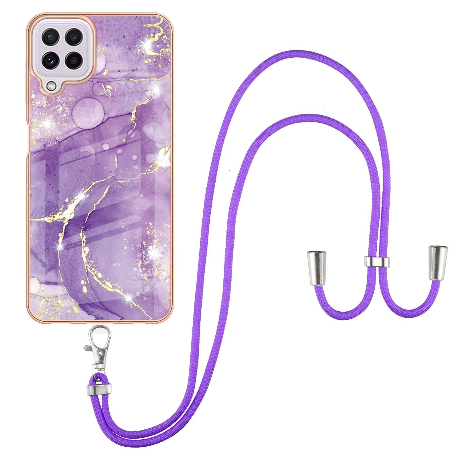 Lanyard Case for Samsung Galaxy A22 4G Crossbody Strap Lanyard Phone Case Silicone Marble Pattern Soft TPU Bumper Cover
