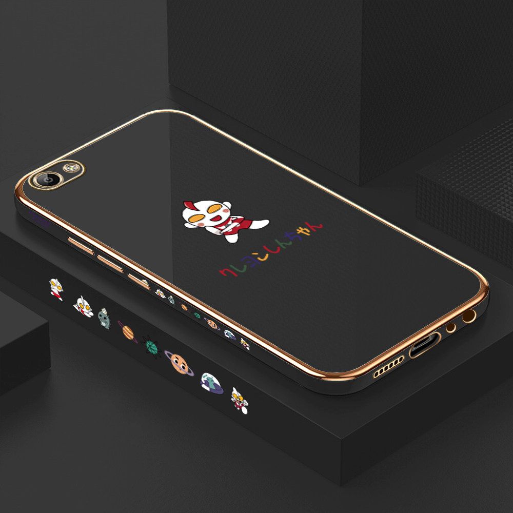 Luxury 6D Plating Case for Vivo V5 Cute Cartoon Side Pattern Back Cover Soft Silicone Square Frame Shiny Bling Phone Cases + Free Lanyard