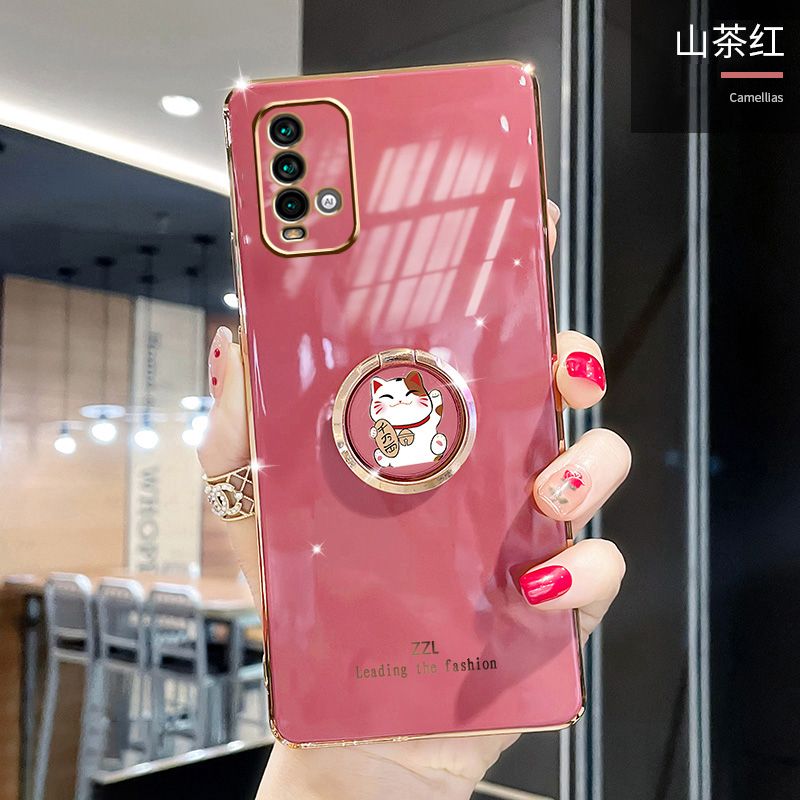 For Xiaomi Redmi 9 Power Cover + Ring Holder Stand Shiny Plating Square Bumper Phone Case Lens Protection Soft Silicone Shockproof Protective Back Cover