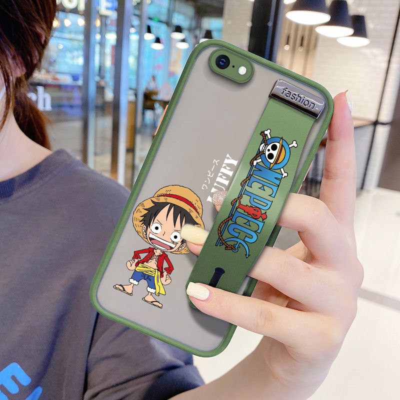 UCUC for iPhone 6 Plus Wrist Strap Case Anime One Piece Luffy Wristband Printing Cover Shockproof Frosted Phone Case