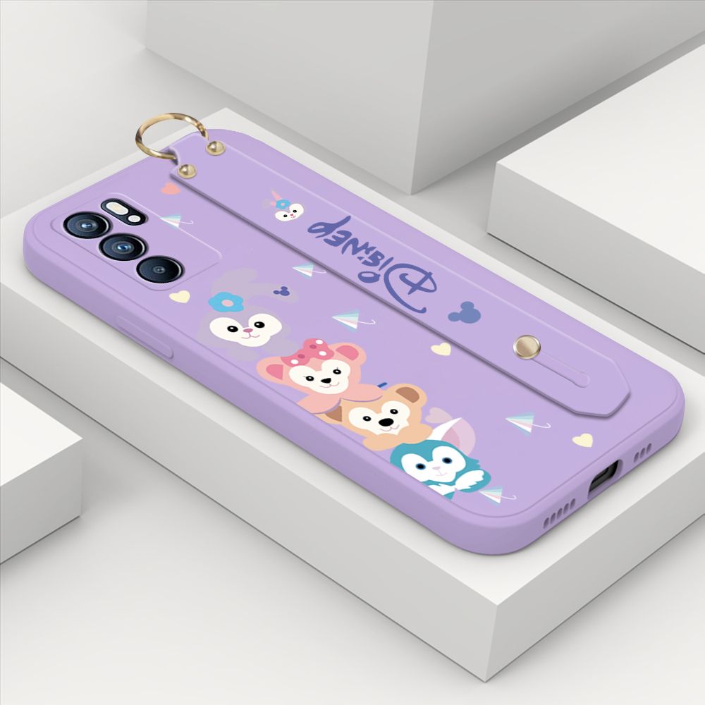 ZeroQiQi for OPPO Reno6 5G Wrist Strap Case INS Cute Style Creative Cartoon Rabbit and Fox Cover Thin Square Edge Liquid Silicone Phone Case