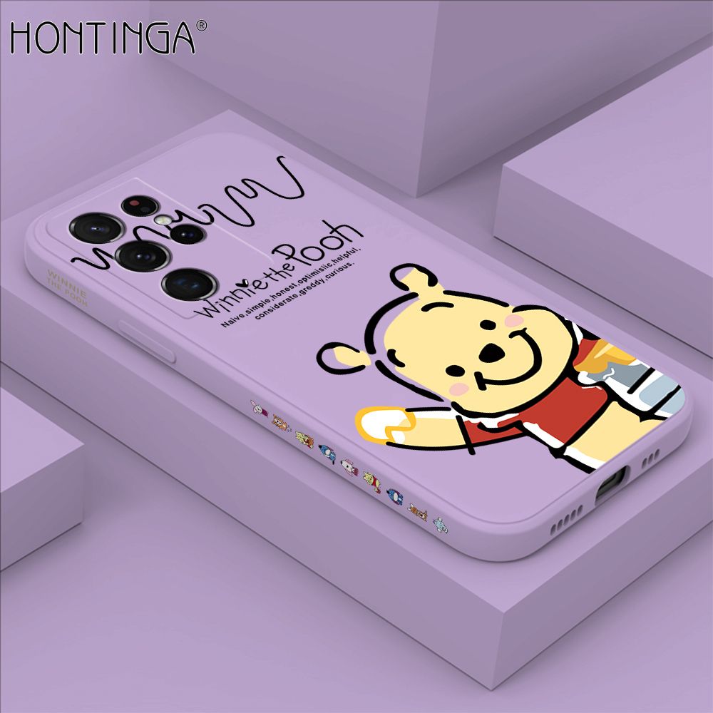 Hontinga for Samsung S21 Ultra 5G Case Side Design Hello Little Bear Back Cover Soft Square Edge Pattern Liquid Silicone Trend Phone Cases